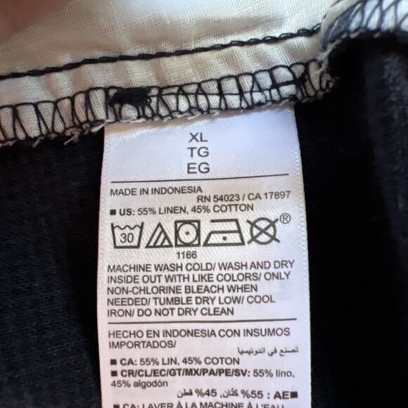 Old Navy Pants Men XL Blue Micro Plaid Linen Blend Loose Taper Pleats Drawstring - Picture 3 of 10